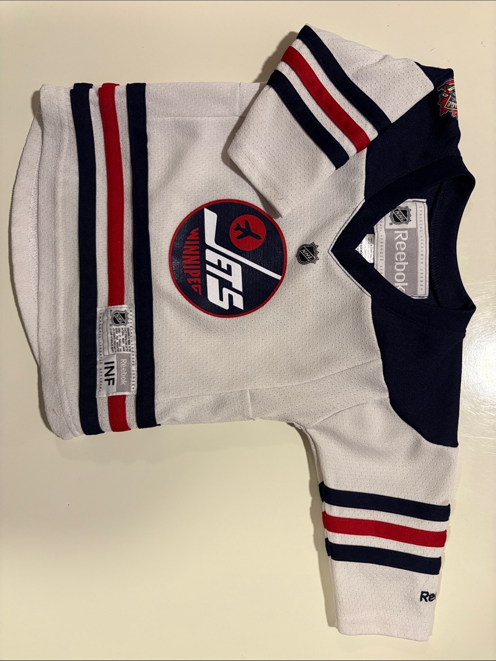 Reebok Kids White Winnipeg Jets Jersey with Navy & Red Stripes